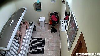 Slow Pussy Masturbation in Public Solarium