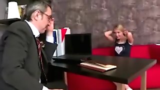 Russian blonde teen wants to seduce and fuck her old teacher to get her A