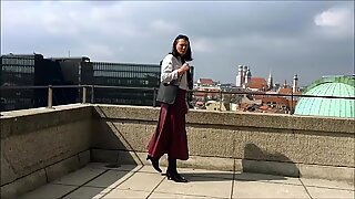 Long leather skirt outdoors