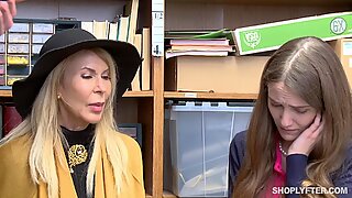 ShopLyfter GILF and Teen fucked by security guard