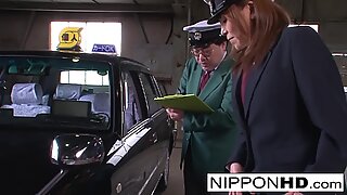 Sexy Japanese driver gives her boss a blowjob