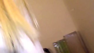 Pulled blonde strips and sucks dick