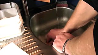 Hetero plumber takes gay cock from behind