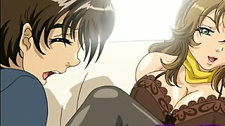 very hot brunette lady rubbing his young cock