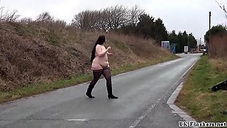 Fat amateur flasher Emmas public exhibitionism and voyeur bbw babe outdoors nude