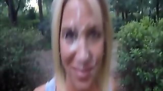 Mature blonde gets a potion of warm cull all over her pretty face