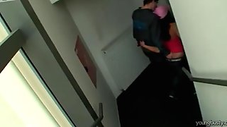 Horn made busty red-haired slut gives fantastic blowjob in public