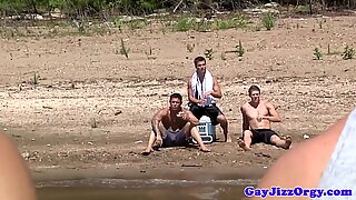 Gay outdoor orgy action after skinnydipping