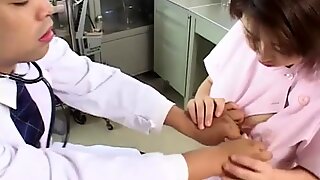Japanese Nurse with big natural tits gets cum covered
