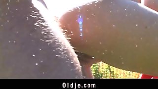 Nesty Nice jazzing up sad old guy with tiny pussy