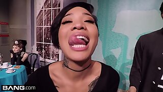 Honey Gold petite blasian babe quivers and cums